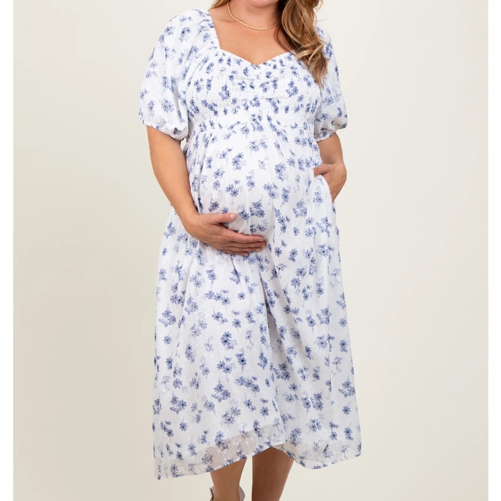 Floral Blue and White Midi Dress